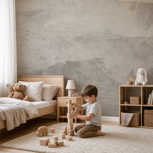 Beige Brush Strokes kids room wallpaper - custom mural printed and installed in Dubai