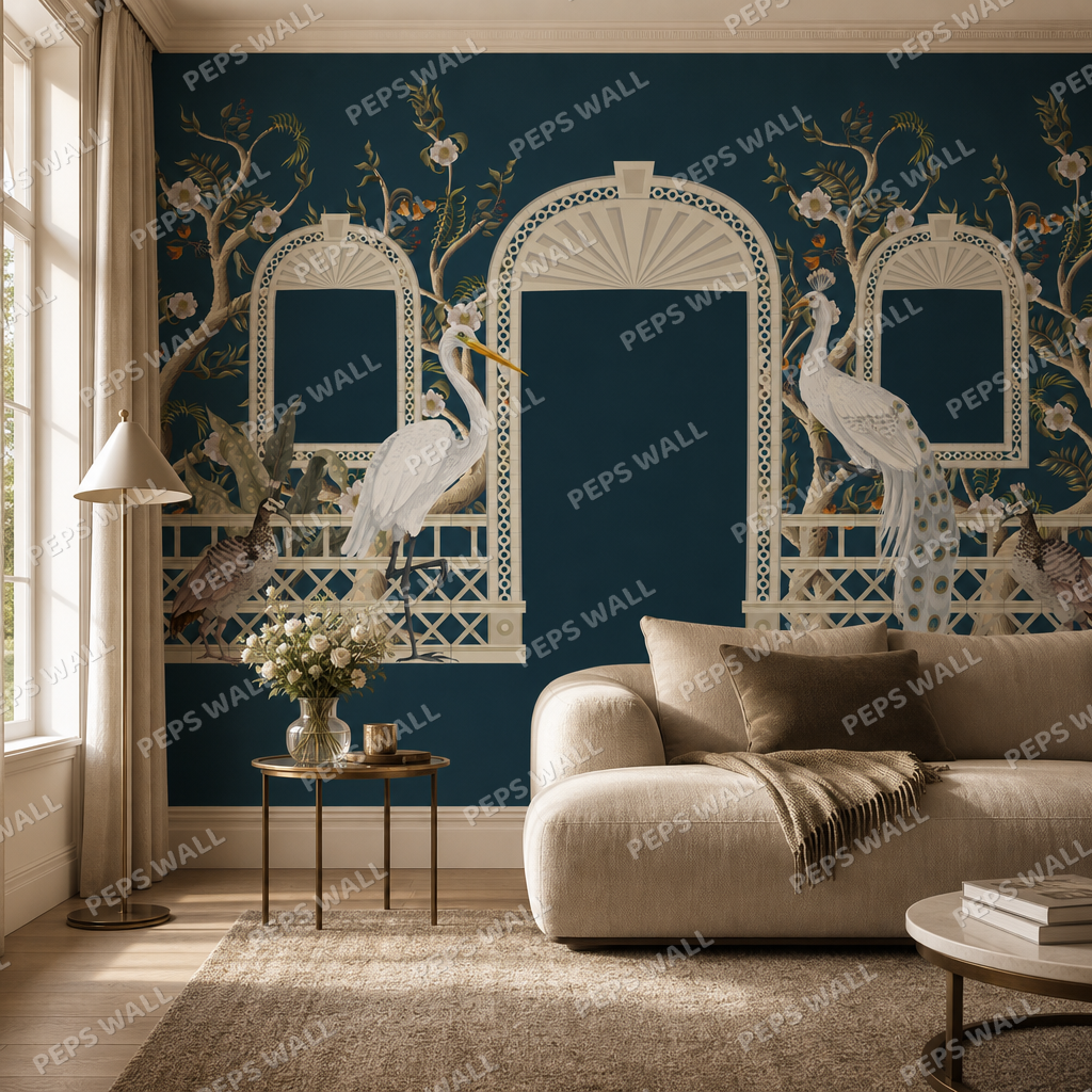 Blossom Garden living room wallpaper - custom mural printed and installed in Dubai