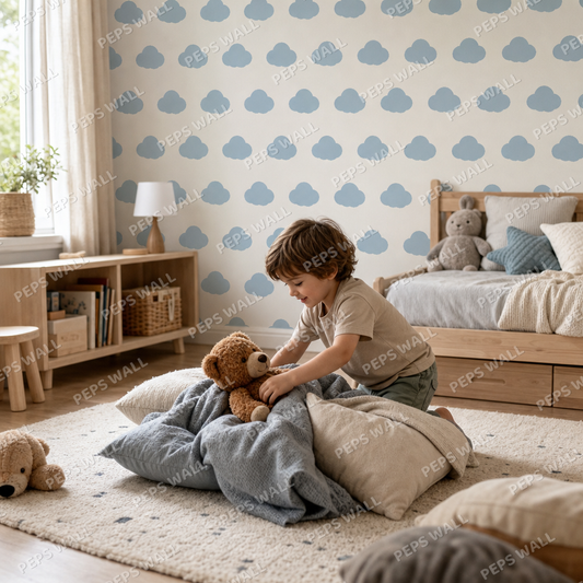 Blue Cloud kids room wallpaper - custom mural printed and installed in Dubai