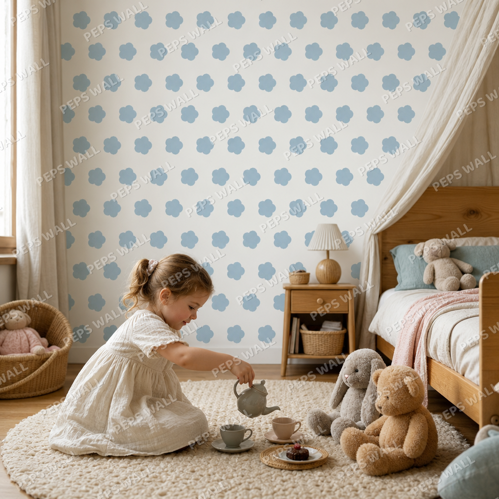 Blue Ditsy Floral kids room wallpaper - custom mural printed and installed in Dubai