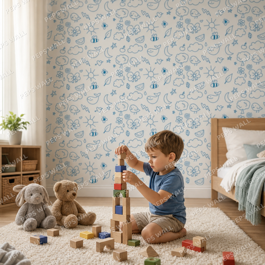 Blue graffitis kids room wallpaper - custom mural printed and installed in Dubai