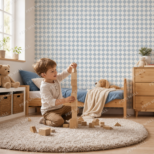 Blue Houndstooth kids room wallpaper - custom mural printed and installed in Dubai