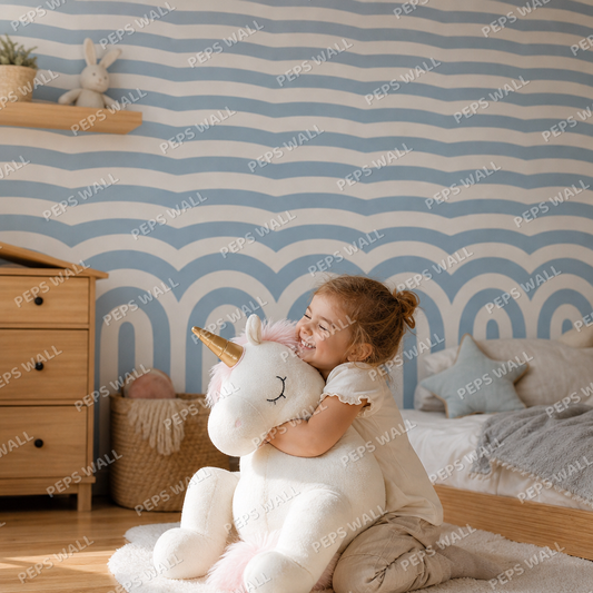 Blue Rainbow kids room wallpaper - custom mural printed and installed in Dubai