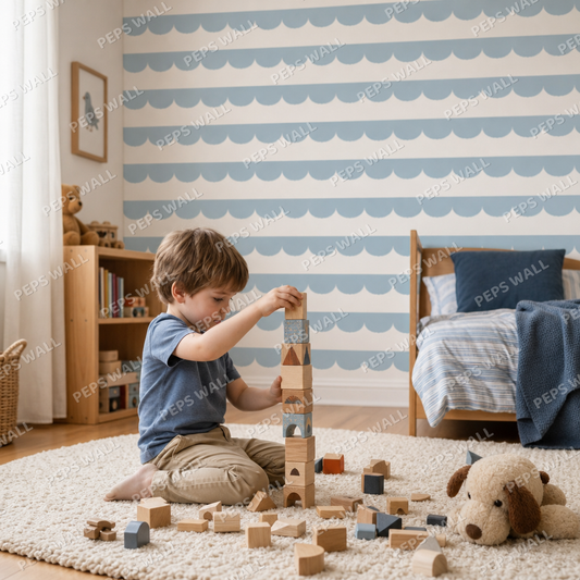 Blue Scallop kids room wallpaper - custom mural printed and installed in Dubai