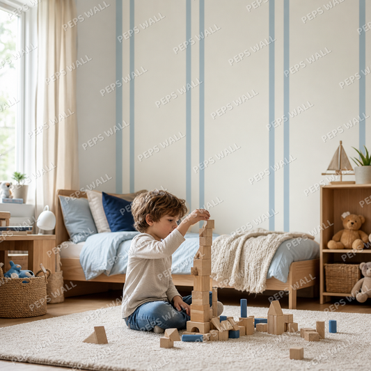 Blue Stripe Banker kids room wallpaper - custom mural printed and installed in Dubai