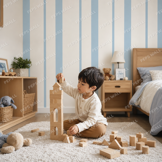 Blue Stripe Rhythm kids room wallpaper - custom mural printed and installed in Dubai