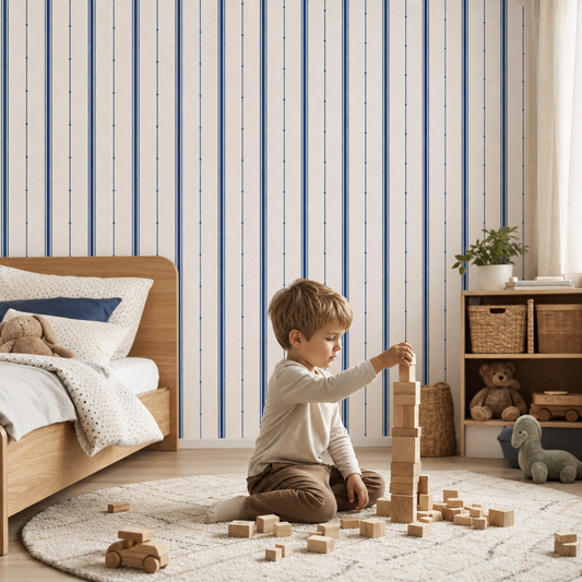 Blue Stripes kids room wallpaper - custom mural printed and installed in Dubai