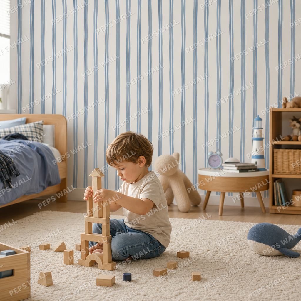 Blue Waves kids room wallpaper - custom mural printed and installed in Dubai