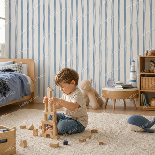 Blue Waves kids room wallpaper - custom mural printed and installed in Dubai