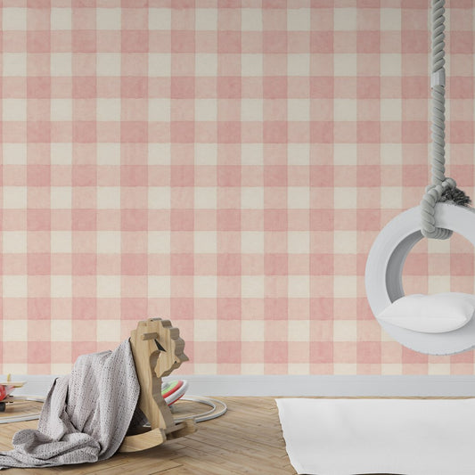 Blush Gingham — gingham wallpaper mural, Peps Wall Dubai