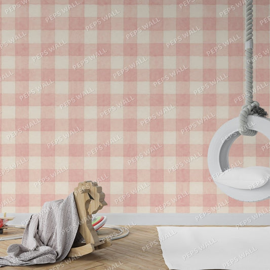 Blush Gingham — gingham wallpaper mural, Peps Wall Dubai