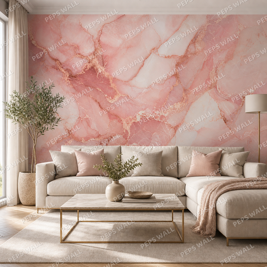 Blush Rose Marble wallpaper in a Dubai living room - Peps Wall
