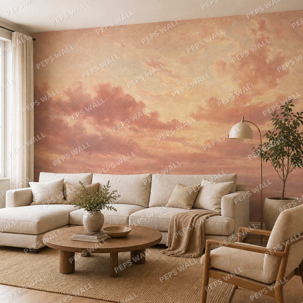 Blush Skies wallpaper in a Dubai living room - Peps Wall