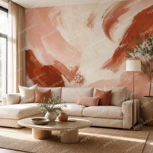 Blush Strokes wallpaper in a Dubai living room - Peps Wall