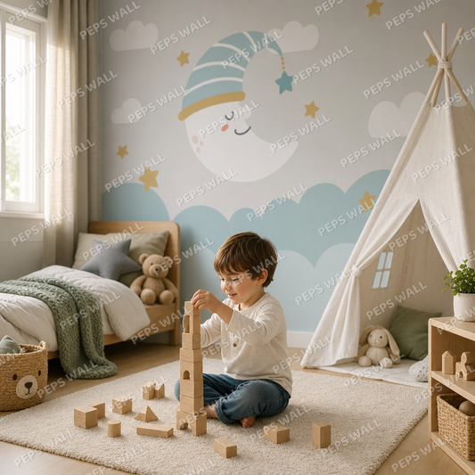 Bonne nuit kids room wallpaper - custom mural printed and installed in Dubai