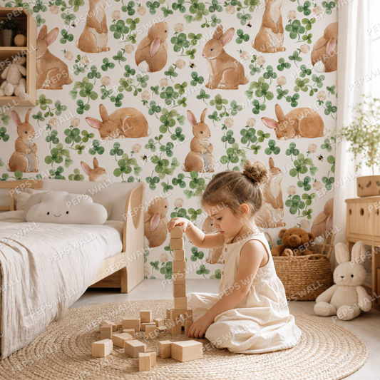 Bunny Bliss kids room wallpaper - custom mural printed and installed in Dubai