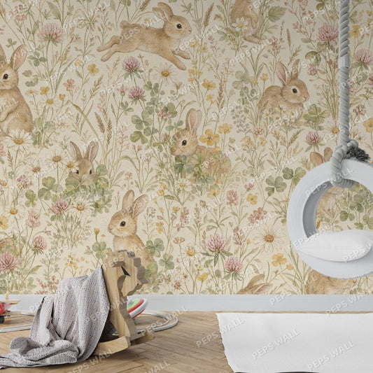 Bunny Meadow — bunny wallpaper mural, Peps Wall Dubai