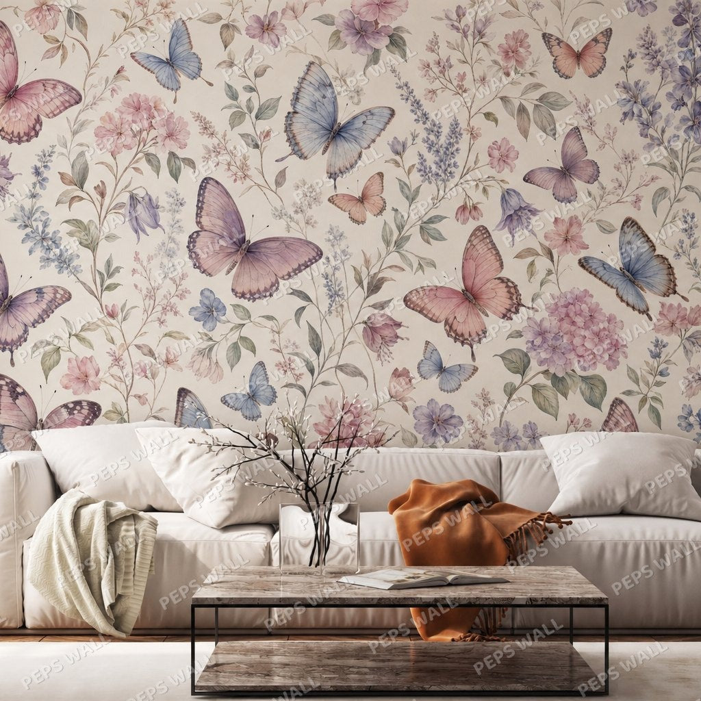 Butterfly Garden — butterfly wallpaper mural, Peps Wall Dubai