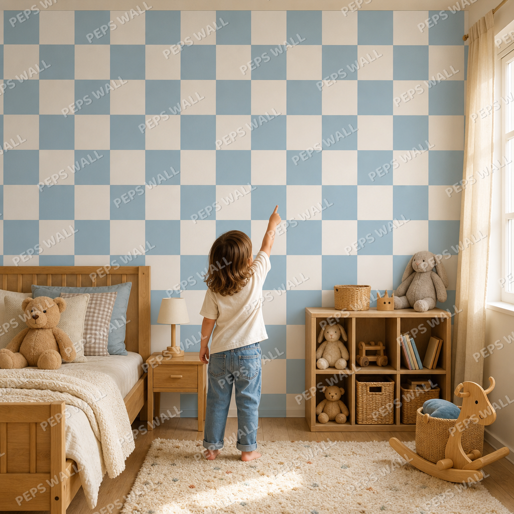 Blue Checkerboard kids room mockup
