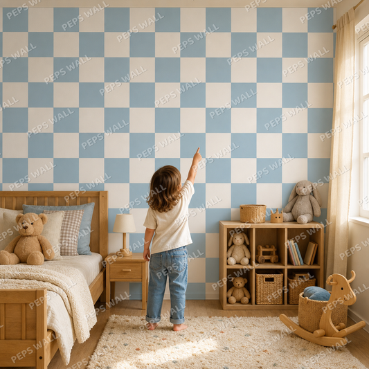 Blue Checkerboard kids room mockup