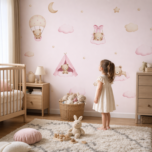 Teddy on Clouds - Pink kids room mockup