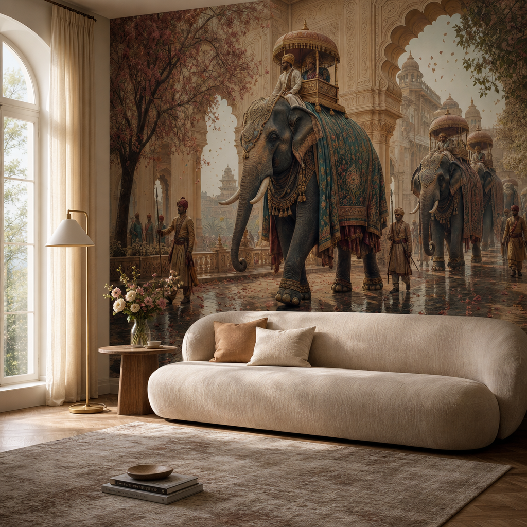 Elephant Procession living room mockup