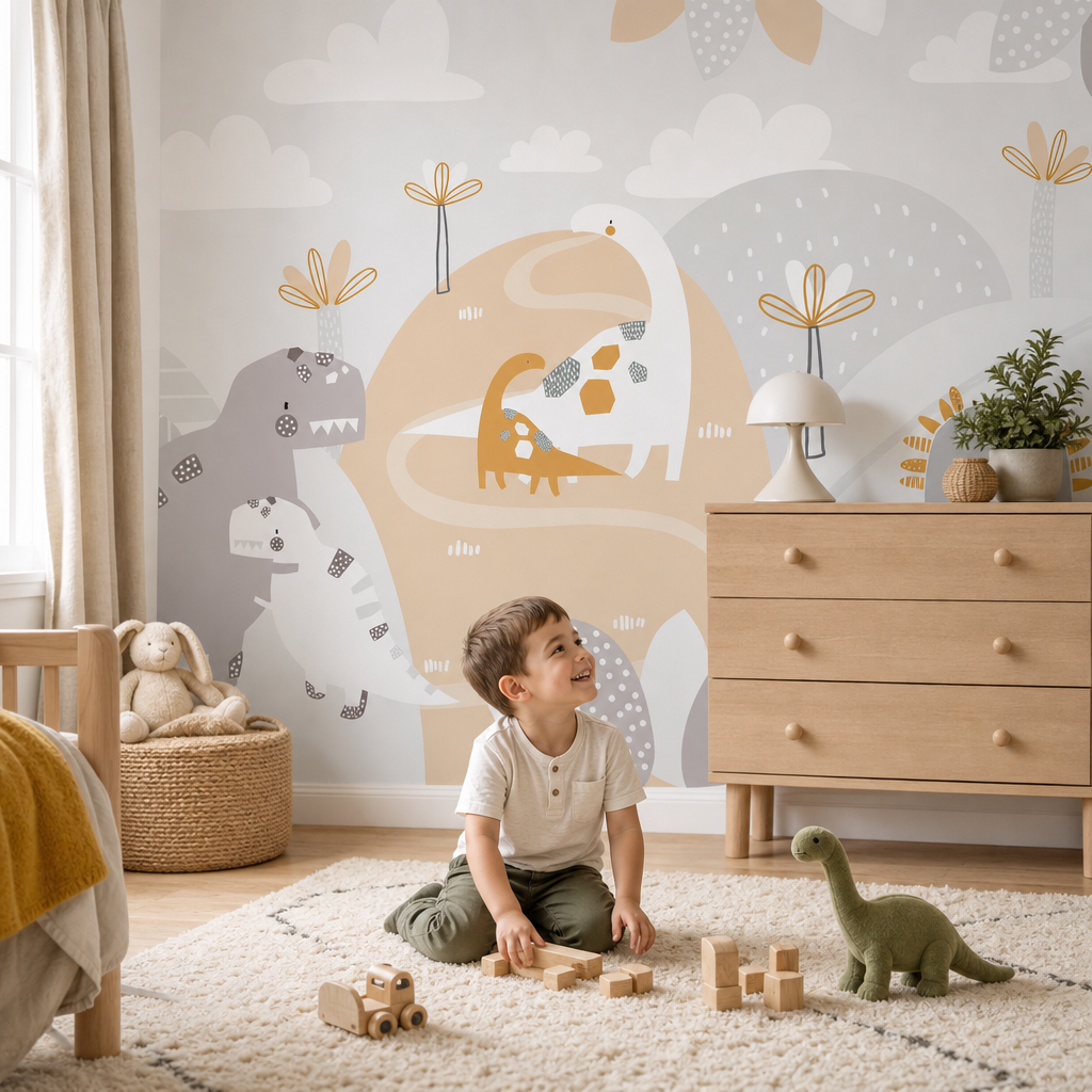 Playing Dinos kids room mockup