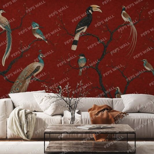 Cabinet of Birds — chinoiserie wallpaper Dubai, Peps Wall