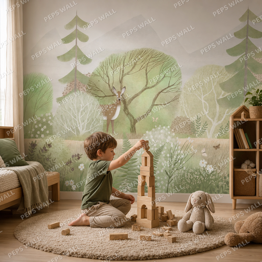 Calm Forrest kids room wallpaper - custom mural printed and installed in Dubai