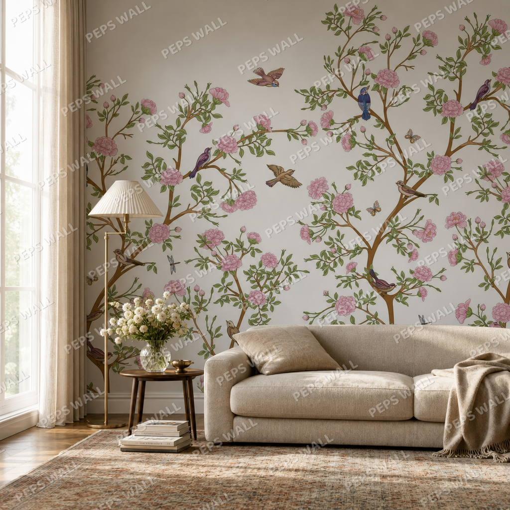 Calvados living room wallpaper - custom mural printed and installed in Dubai