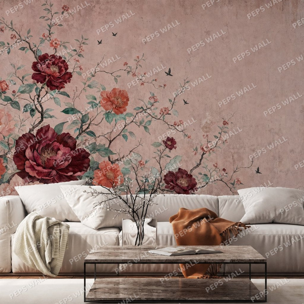 Camellia Club — chinoiserie wallpaper Dubai, Peps Wall