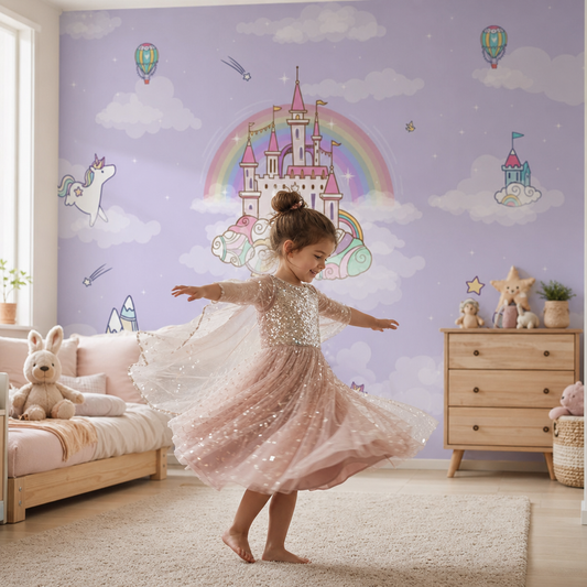 Castle in the Air kids room wallpaper - custom mural printed and installed in Dubai