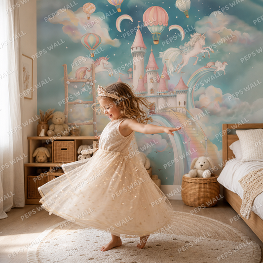 Castle & Unicorns kids room wallpaper - custom mural printed and installed in Dubai
