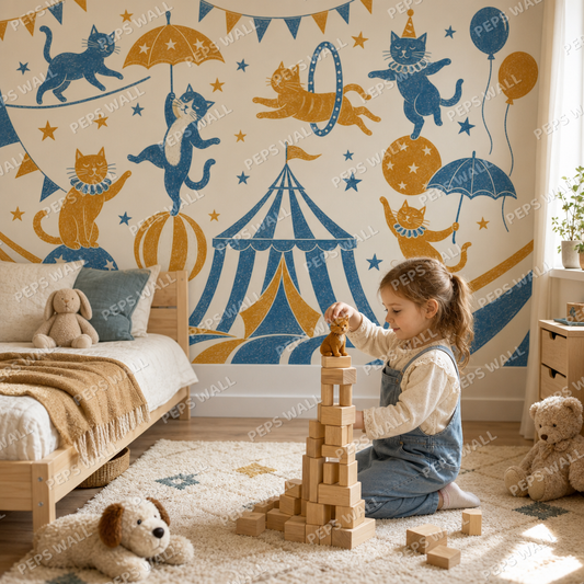 The Cat Circus wallpaper in a Dubai kids bedroom - Peps Wall