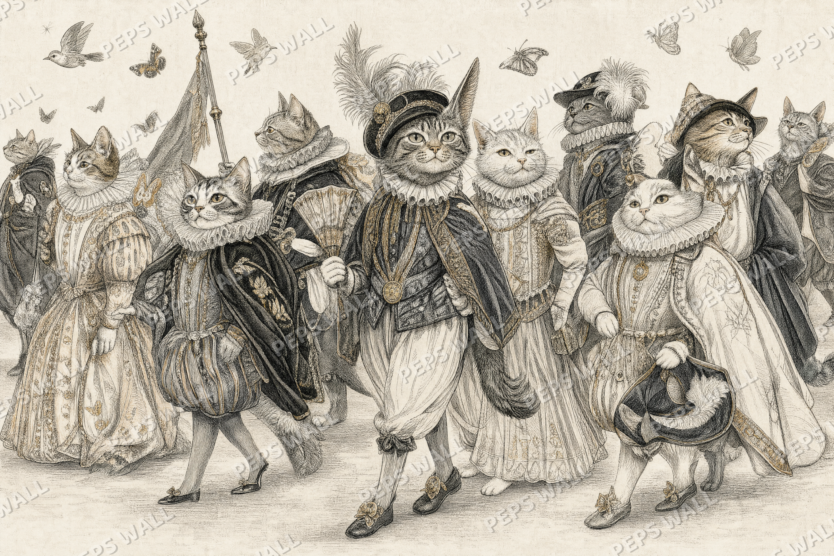 The Cat Parade - made-to-measure wall mural design by Peps Wall Dubai