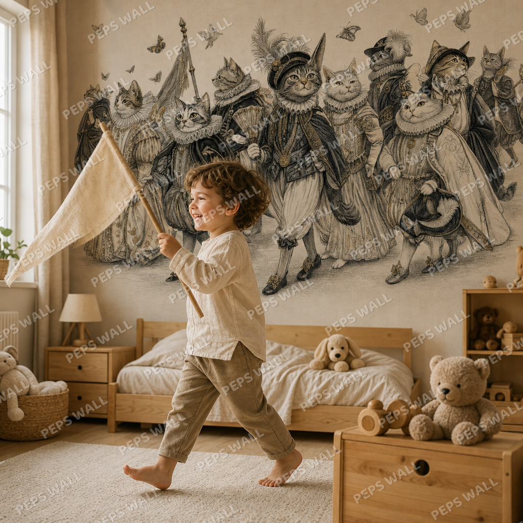 The Cat Parade wallpaper in a Dubai kids bedroom - Peps Wall