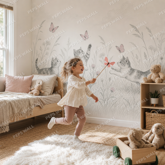 Cats & Butterflies wallpaper in a Dubai kids bedroom - Peps Wall
