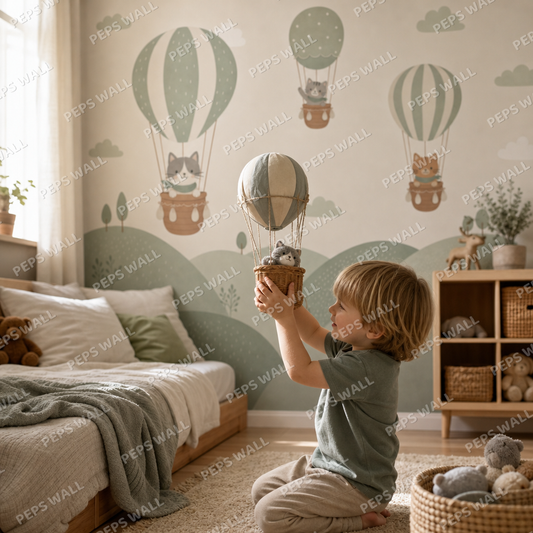 Cats in the Sky wallpaper in a Dubai kids bedroom - Peps Wall