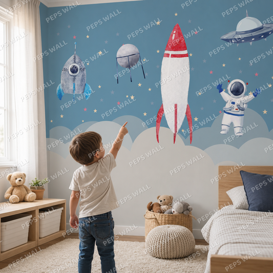 Astronaut in Space kids room mockup