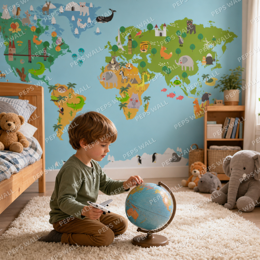 Celestial Blue Map kids room wallpaper - custom mural printed and installed in Dubai