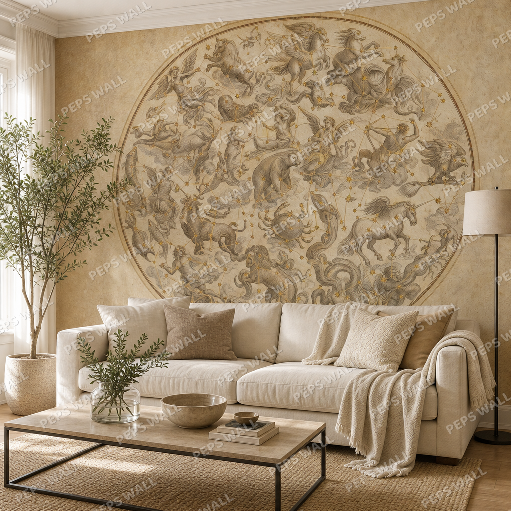 Celestial Atlas wallpaper in a Dubai living room - Peps Wall