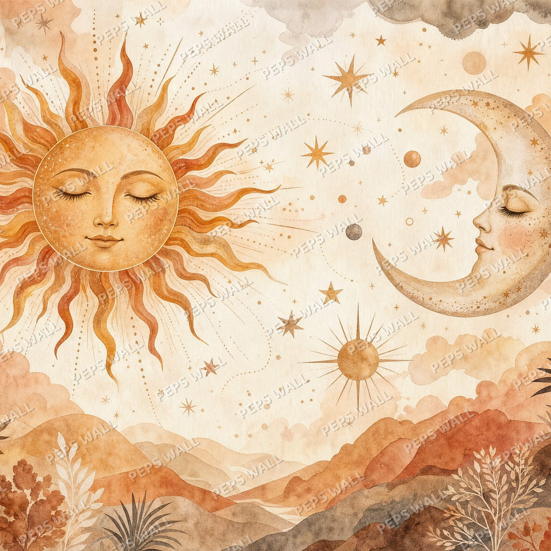 Celestial Sun & Moon - Boho wallpaper design