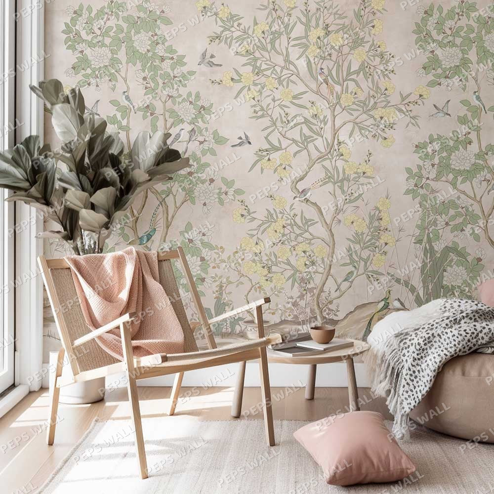 Serene Chinoiserie - Brown — chinoiserie wallpaper Dubai, Peps Wall