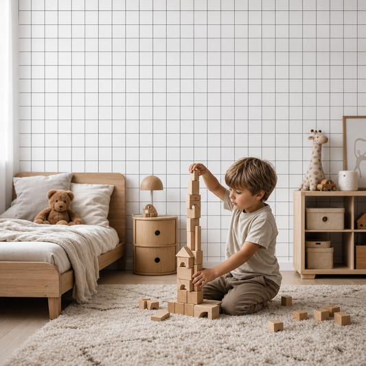 Check Boxes kids room wallpaper - custom mural printed and installed in Dubai