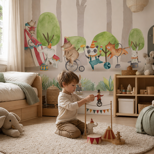 Circus kids room wallpaper - custom mural printed and installed in Dubai