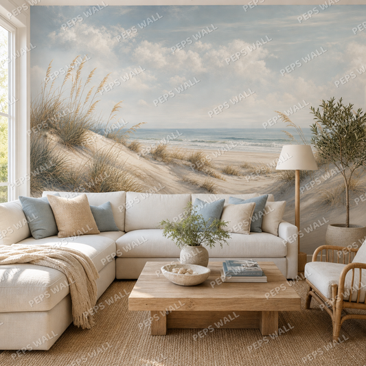 Coastal Dunes wallpaper in a Dubai living room - Peps Wall