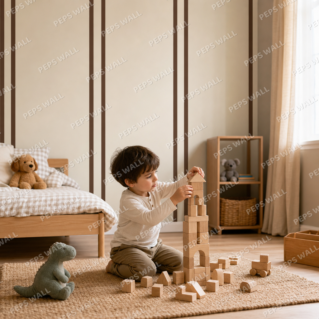 Cocoa Stripe Banker kids room wallpaper - custom mural printed and installed in Dubai