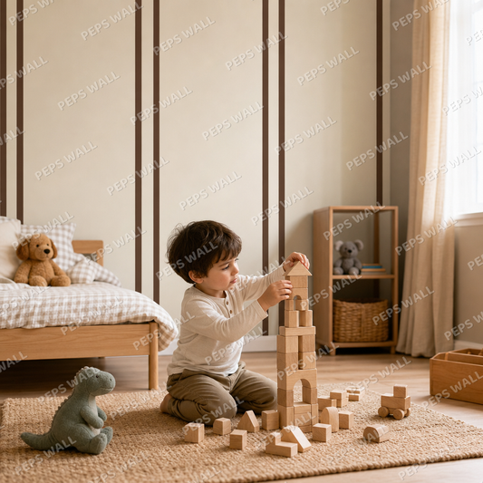 Cocoa Stripe Banker kids room wallpaper - custom mural printed and installed in Dubai