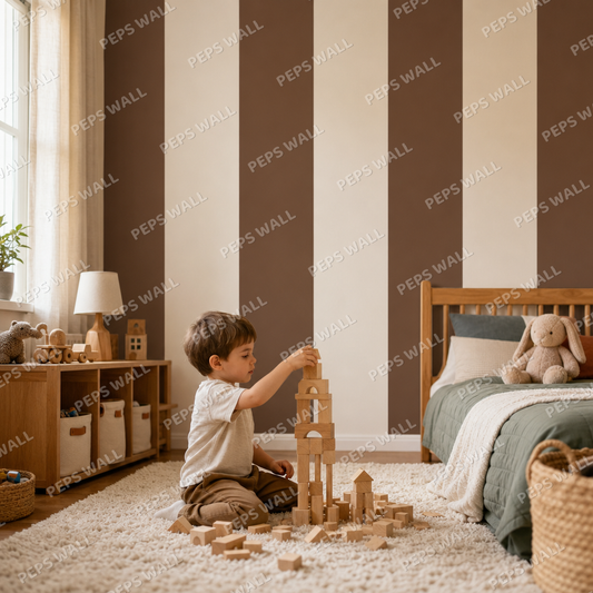 Cocoa Stripe Cabana kids room wallpaper - custom mural printed and installed in Dubai