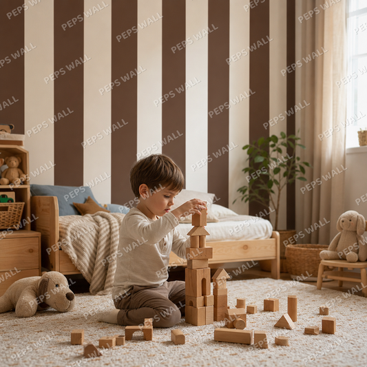Cocoa Stripe Classic kids room wallpaper - custom mural printed and installed in Dubai